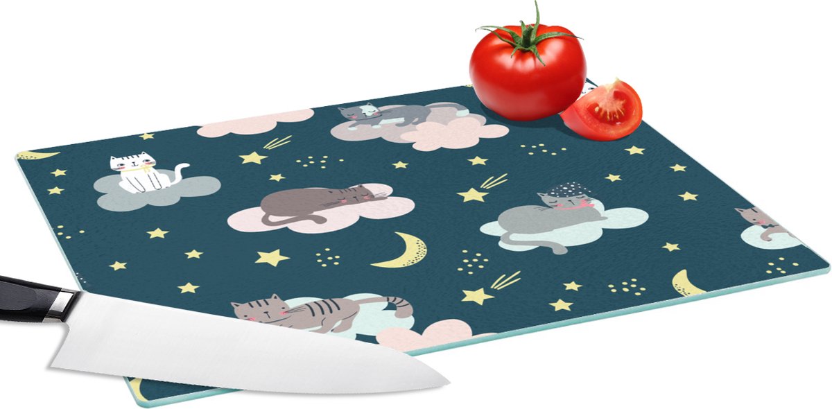 Glazen Snijplank - 39x28 - Patronen - Kat - Maan - Jongens - Meisjes - Kinderen - Kind - Snijplanken Glas