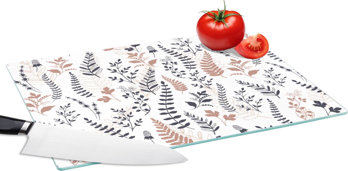 Glazen Snijplank - 39x28 - Bladeren - Bloemen - Design - Snijplanken Glas