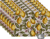 Set de Table - Motif - Fleurs - Citrons - Agrumes - 45x30 cm - 6 pièces - Résistant à la Chaleur - Antidérapant - Coussinet - Amovible