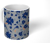 Mok - Koffiemok - Bloemen - Blauw - Patronen - Mokken - 350 ML - Beker - Koffiemokken - Theemok