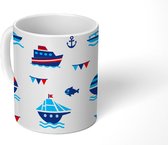 Mok - Koffiemok - Boot - Blauw - Rood - Jongen - Patroon - Mokken - 350 ML - Beker - Koffiemokken - Theemok