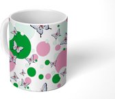 Mok - Koffiemok - Vlinder - Roze - Groen - Design - Mokken - 350 ML - Beker - Koffiemokken - Theemok