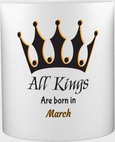 Akyol - All kings are born in March Mok met opdruk - kings - Jarige - leuk om kado te geven - 350 ML inhoud