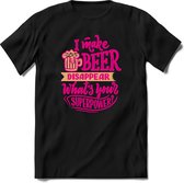 I make beer disappear | Feest kado T-Shirt heren - dames | Roze | Perfect drank cadeau shirt |Grappige bier spreuken - zinnen - teksten