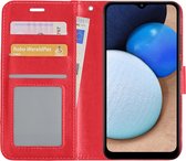 Hoes Geschikt voor Samsung A02s Hoesje Book Case Hoes Flip Cover Wallet Bookcase - Rood
