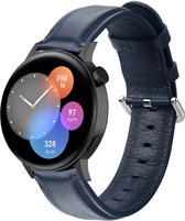 Strap-it Leren smartwatch bandje - geschikt voor Huawei Watch GT 2 42mm / GT 3 42mm / GT 3 Pro 43mm - donkerblauw - Maat: Maat L