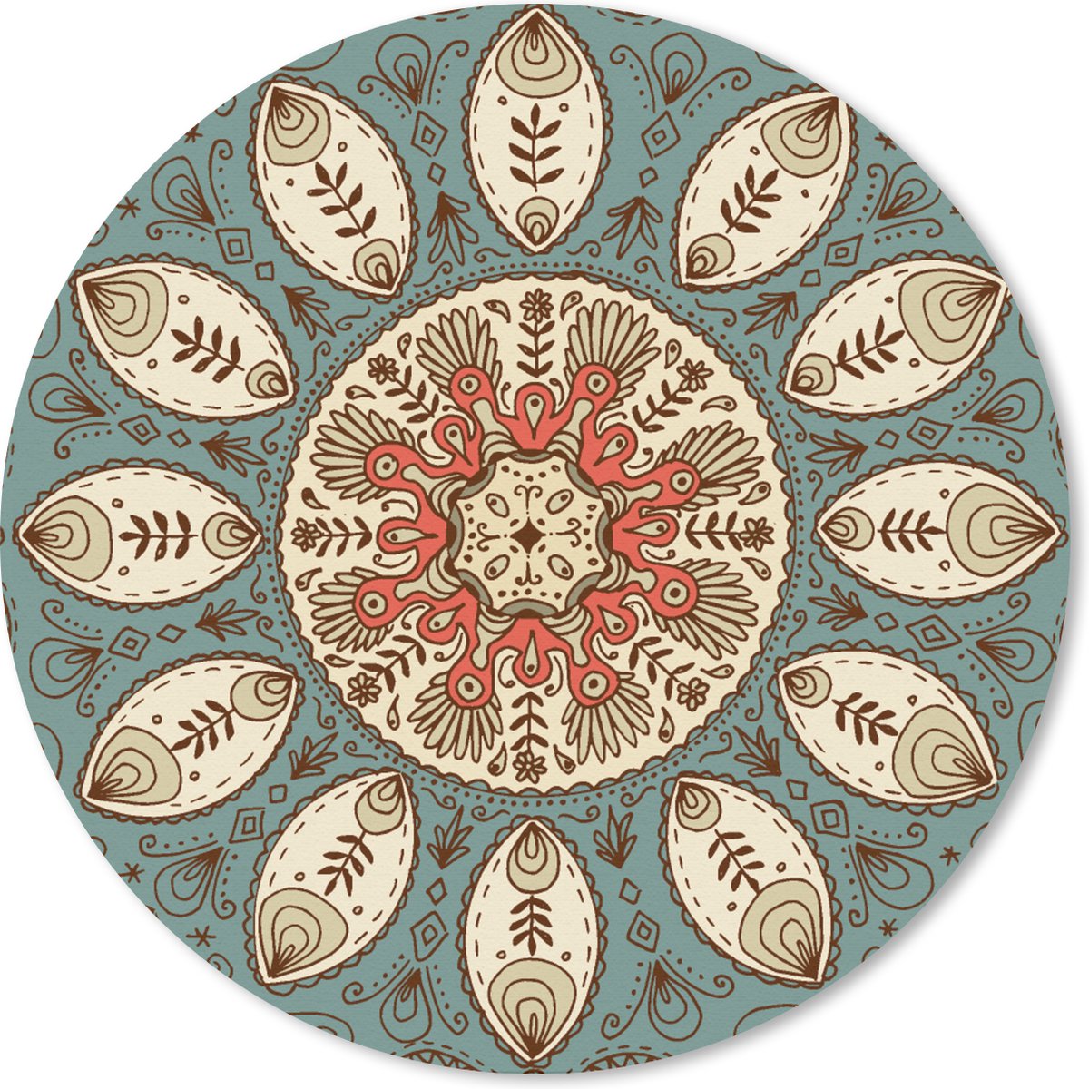 Muismat rond 40x40 cm - Mousepad Mandala - Retro - Bohemian - Patroon - Ronde muismatten