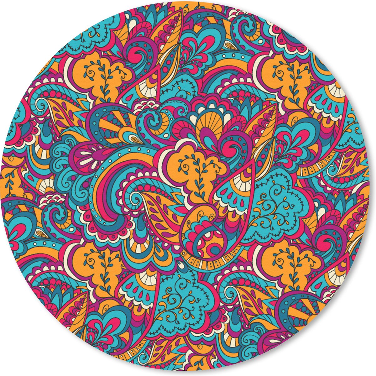 Muismat - Mousepad - Rond - Hippie - Flora - Abstract - Patroon - 40x40 cm - Ronde muismat