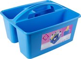 Blauwe opbergbox/opbergdoos mand met handvat 6 liter kunststof - 31 x 26,5 x 18 cm - Opbergbakken voor schoonmaakspullen