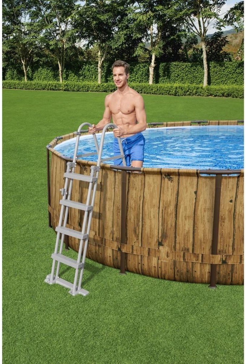 Bestway - Power Steel Swim Vista - Opzetzwembad inclusief filterpomp en accessoires - 488x122 cm - Houtprint - Rond — afbeelding 17