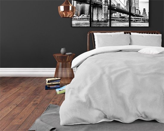 Sleeptime Twee Kleuren Dekbedovertrek - 140x200/220 + 1 kussensloop 60x70 - Wit/Grijs - Eenpersoons van Sleeptime — afbeelding 3