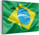 Wanddecoratie Metaal - Aluminium Schilderij Industrieel - Close-up van de vlag van Brazilië - 60x40 cm - Dibond - Foto op aluminium - Industriële muurdecoratie - Voor de woonkamer/slaapkamer