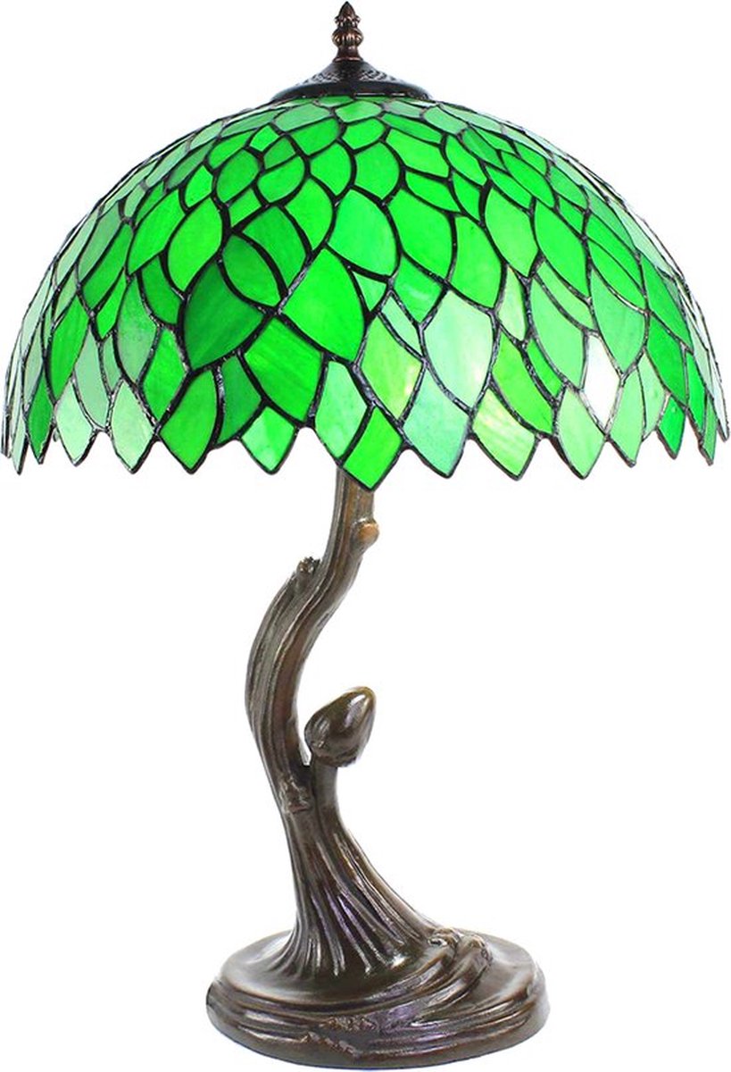 LumiLamp Tiffany Tafellamp Ø 41*57 cm E27/max 2*60W Groen Glas Tiffany Bureaulamp Tiffany Lampen
