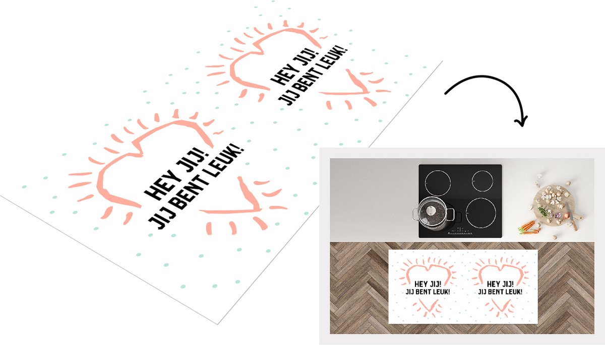 KitchenYeah Keukenloper - Loper keuken - Hey jij! Jij bent leuk! - Quotes - Spreuken - Vriendschap - 120x60 cm - Keukenloper vinyl Multicolor