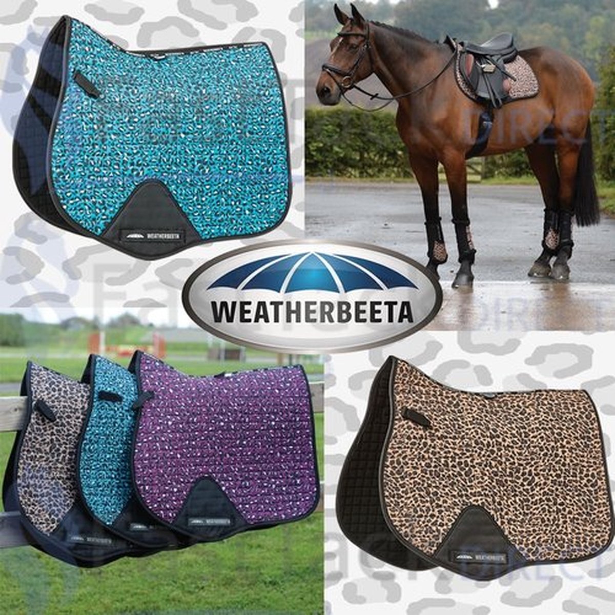 Tapis De Selle Saut Poney Weatherbeeta Airtec - Imprimé Léopard Vert/turquoise (neuf)