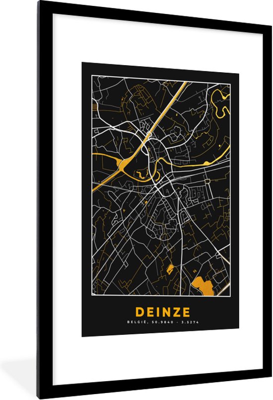 Cadre photo avec affiche - Deinze - Carte - Or - Carte - Plan de la ville - 60x90 cm - Cadre pour affiche