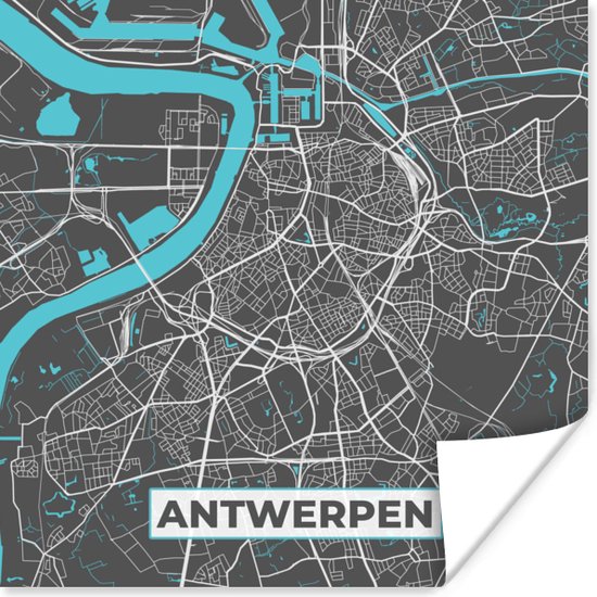 Poster Stadskaart – Grijs - Kaart – Antwerpen – België – Plattegrond - 100x100 cm XXL