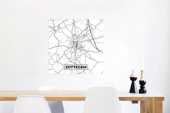 Affiche Zwart Wit – België – Carte – City Map – Map – Zottegem - 50x50 cm