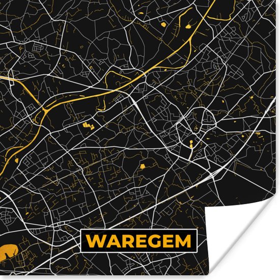 Poster Waregem - Stadskaart - Kaart - Plattegrond - Goud - 30x30 cm | bol