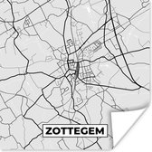 Poster Zwart Wit – België – Plattegrond – Stadskaart – Kaart – Zottegem - 75x75 cm