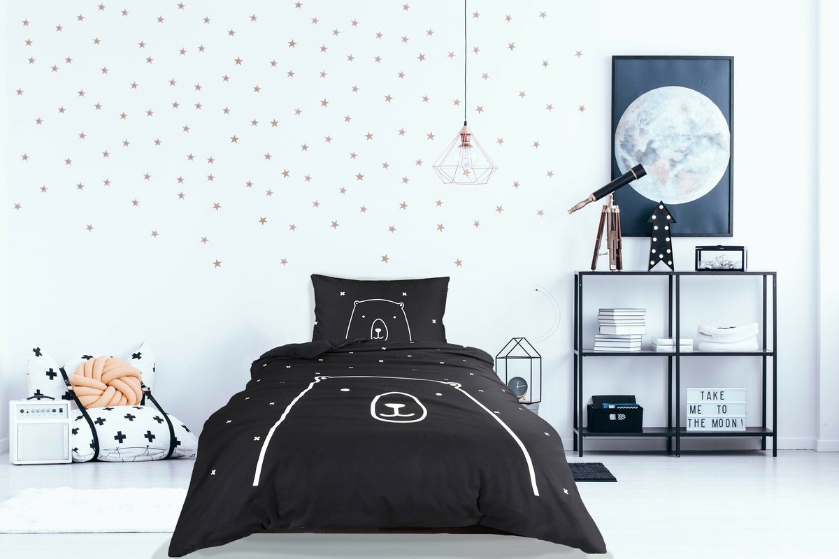 Kidzroom Starstruck - Dekbedovertrek set - 140 x 200 cm - Zwart - Beer