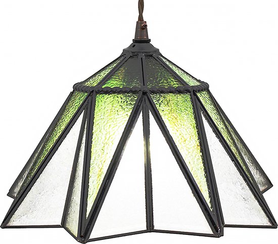 LumiLamp Lampes à suspension Tiffany Ø 31x107 cm Vert Verre Métal Hexagone Lampe de table à manger