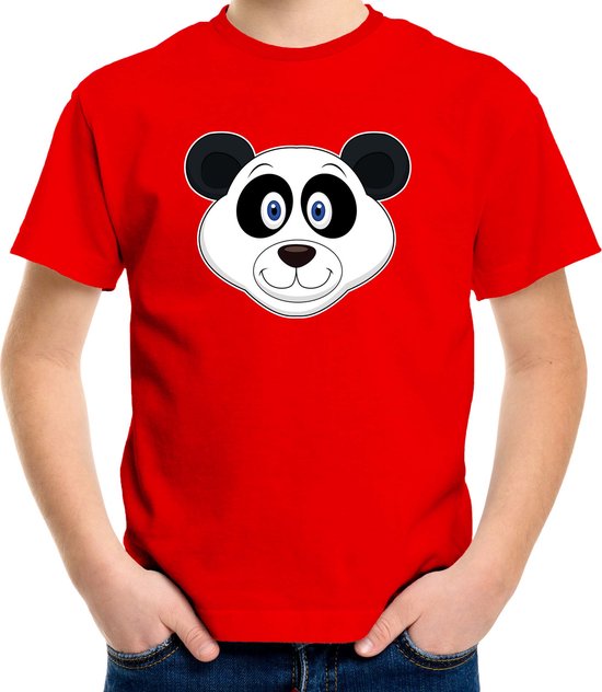 Cartoon panda t-shirt rood voor jongens en meisjes - Kinderkleding / dieren t-shirts kinderen 146/152