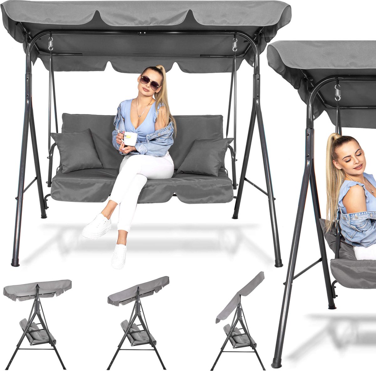 Springos - Schommelbank Luna - 3-zits - Grijs - 170 x 110 x 150 cm — afbeelding 30
