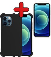 Hoes voor iPhone 12 Pro Hoesje Zwart Siliconen Shockproof Case Met Screenprotector - Hoes voor iPhone 12 Pro Hoes Shock Proof Cover Met Screenprotector - Zwart
