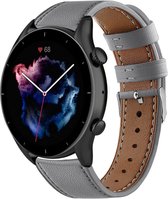 Leer Smartwatch bandje - Geschikt voor Strap-it Amazfit GTR 3 - Pro bandje leer - grijs - Amazfit GTR 3 - 20mm - Strap-it Horlogeband / Polsband / Armband