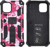 iPhone 12 Mini Hoesje - Rugged Extreme Backcover Camouflage met Kickstand Pink