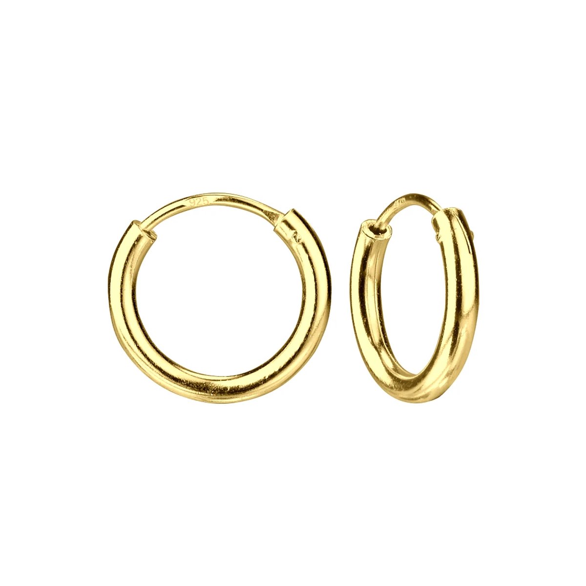 Zilveren oorbellen | Oorringen | Gold plated oorringen, 14 mm, plain, breed