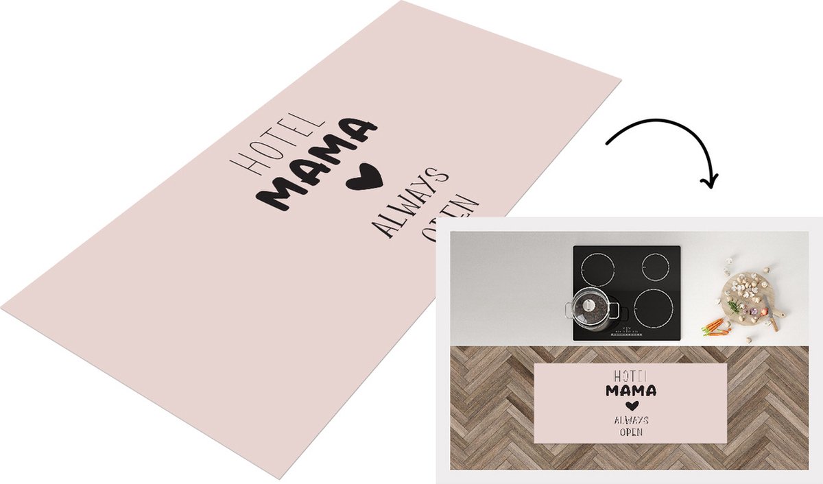 KitchenYeah Keukenloper - Loper keuken - Spreuken - Quotes Hotel Mama Always Open - Moederdag - Moeder - Roze - 120x50 cm - Keukenloper vinyl Multicolor