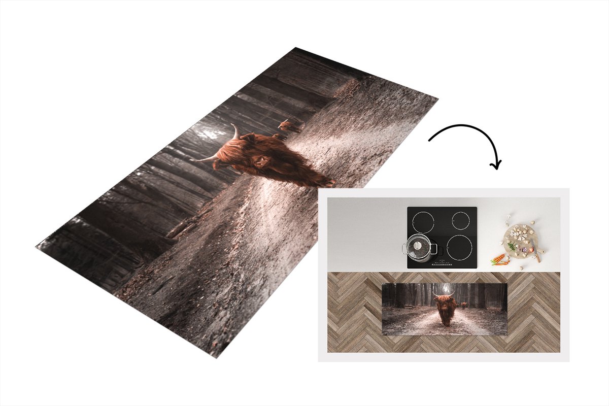 KitchenYeah Keukenloper - Loper keuken - Schotse hooglander - Dieren - Bomen - 120x50 cm - Keukenloper vinyl Multicolor