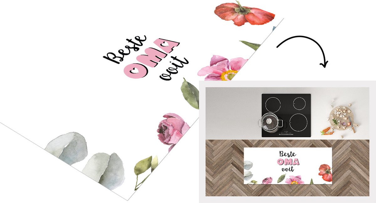 KitchenYeah Keukenloper - Loper keuken - Spreuken - Quotes Beste Oma Ooit - Bloemen - Moederdag cadeautje - Oma - 120x50 cm - Keukenloper vinyl Multicolor