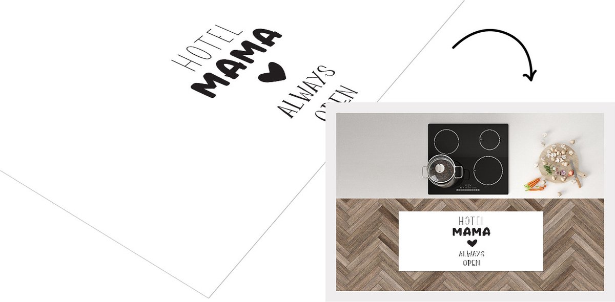 KitchenYeah Keukenloper - Loper keuken - Spreuken - Quotes Hotel Mama Always Open - Beste moeder - Moederdag - Mama cadeau - Zwart - Wit - 120x50 cm - Keukenloper vinyl Multicolor