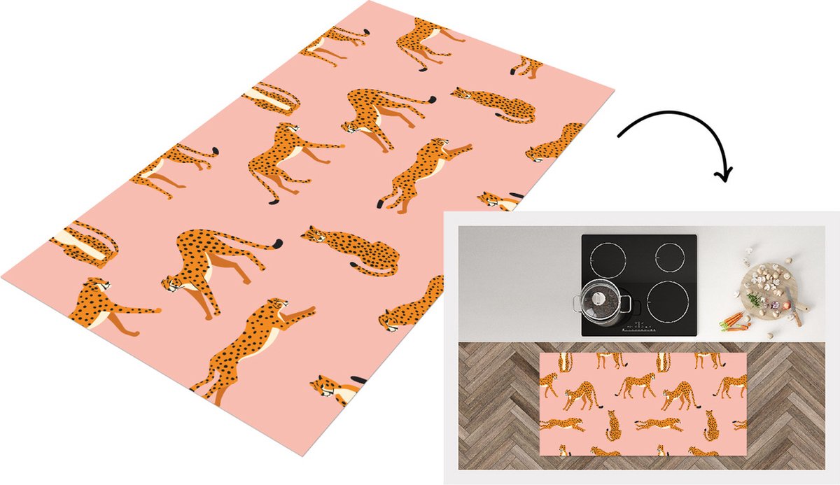KitchenYeah Keukenloper - Loper keuken - Cheetah - Patroon - Kat - 120x60 cm - Keukenloper vinyl Multicolor