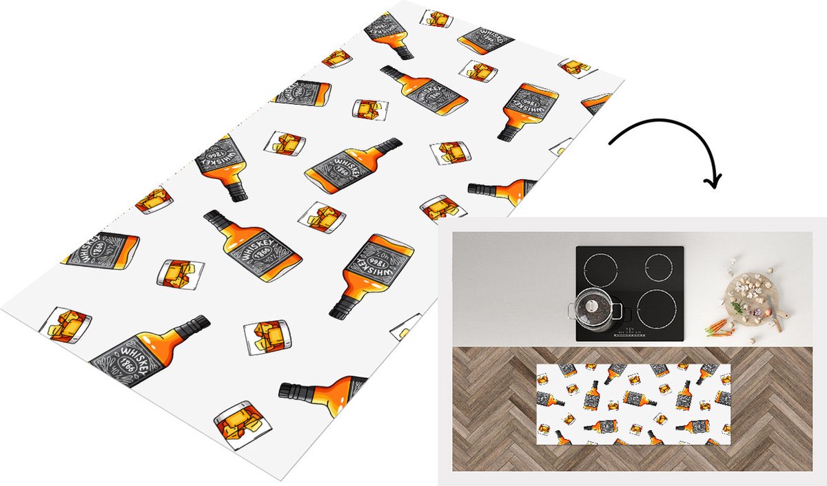 KitchenYeah Keukenloper - Loper keuken - Whiskey - Glas - Design - 120x50 cm - Keukenloper vinyl Multicolor