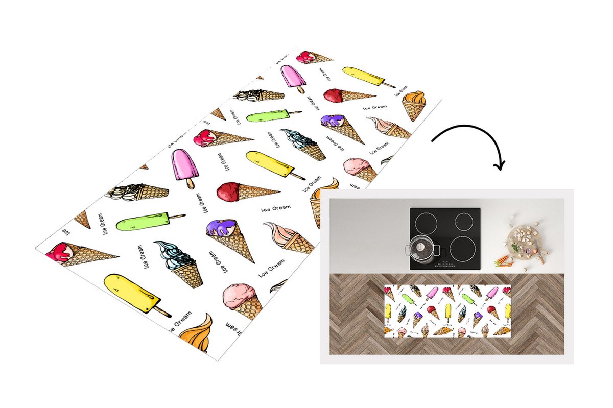 KitchenYeah Keukenloper - Loper keuken - IJshoorntjes - IJs - Patroon - 120x50 cm - Keukenloper vinyl Multicolor