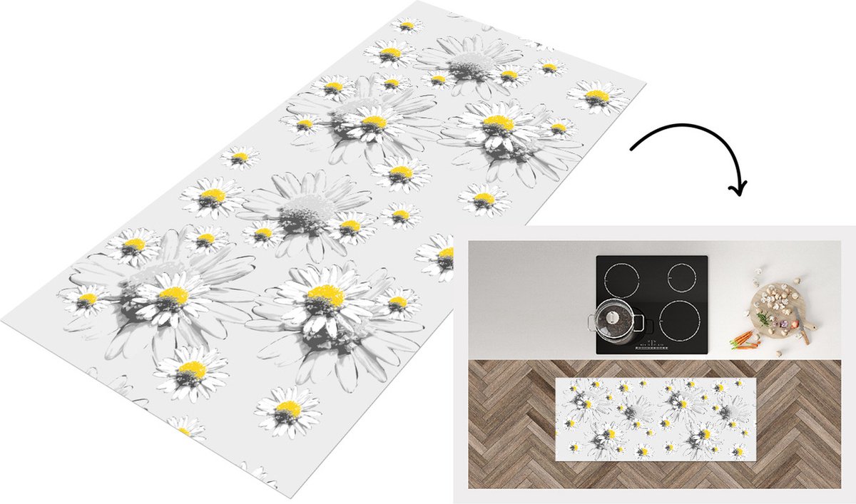 Keukenloper - Loper keuken - Madelief - Kamille - Bloemen - Patronen - 120x50 cm - Keukenloper vinyl