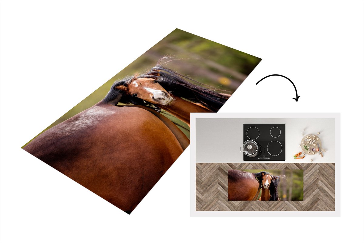 KitchenYeah Keukenloper - Loper keuken - Paarden - Natuur - Bruin - 120x50 cm - Keukenloper vinyl Multicolor