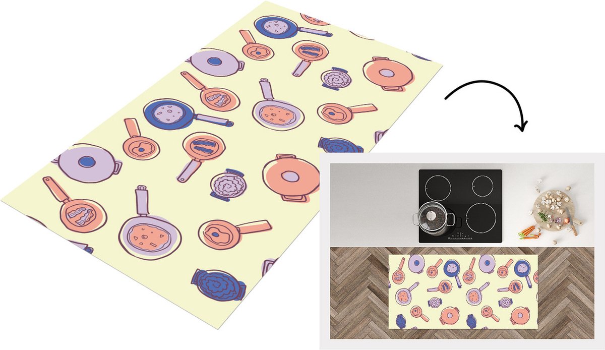 KitchenYeah Keukenloper - Loper keuken - Pan - Jaren 50 - Patroon - Keukenloper vinyl multicolor, foto 5