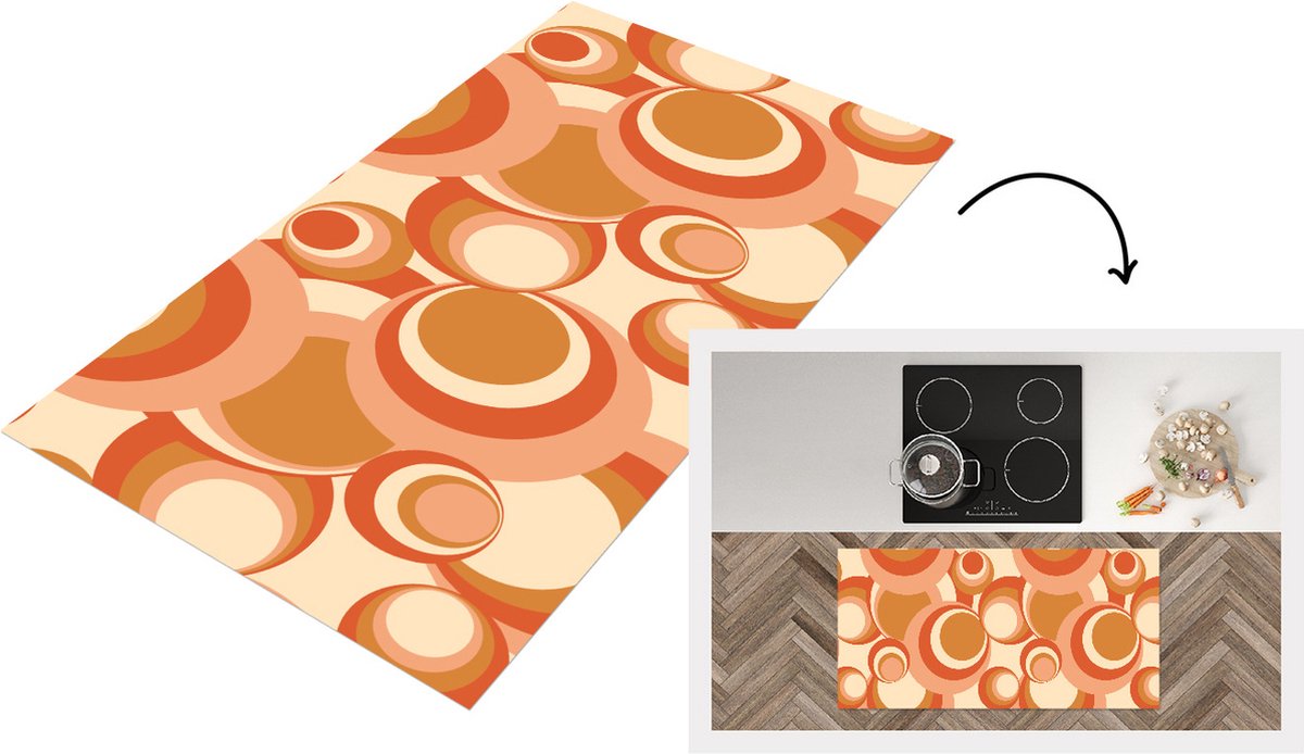 KitchenYeah Keukenloper - Loper keuken - Cirkel - Retro - Patroon - 120x60 cm - Keukenloper vinyl Multicolor