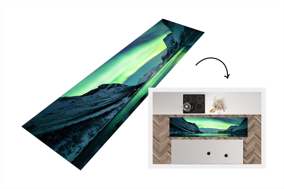 KitchenYeah Keukenloper - Loper keuken - Noorderlicht - Noorwegen - IJs - 200x50 cm - Keukenloper vinyl Multicolor