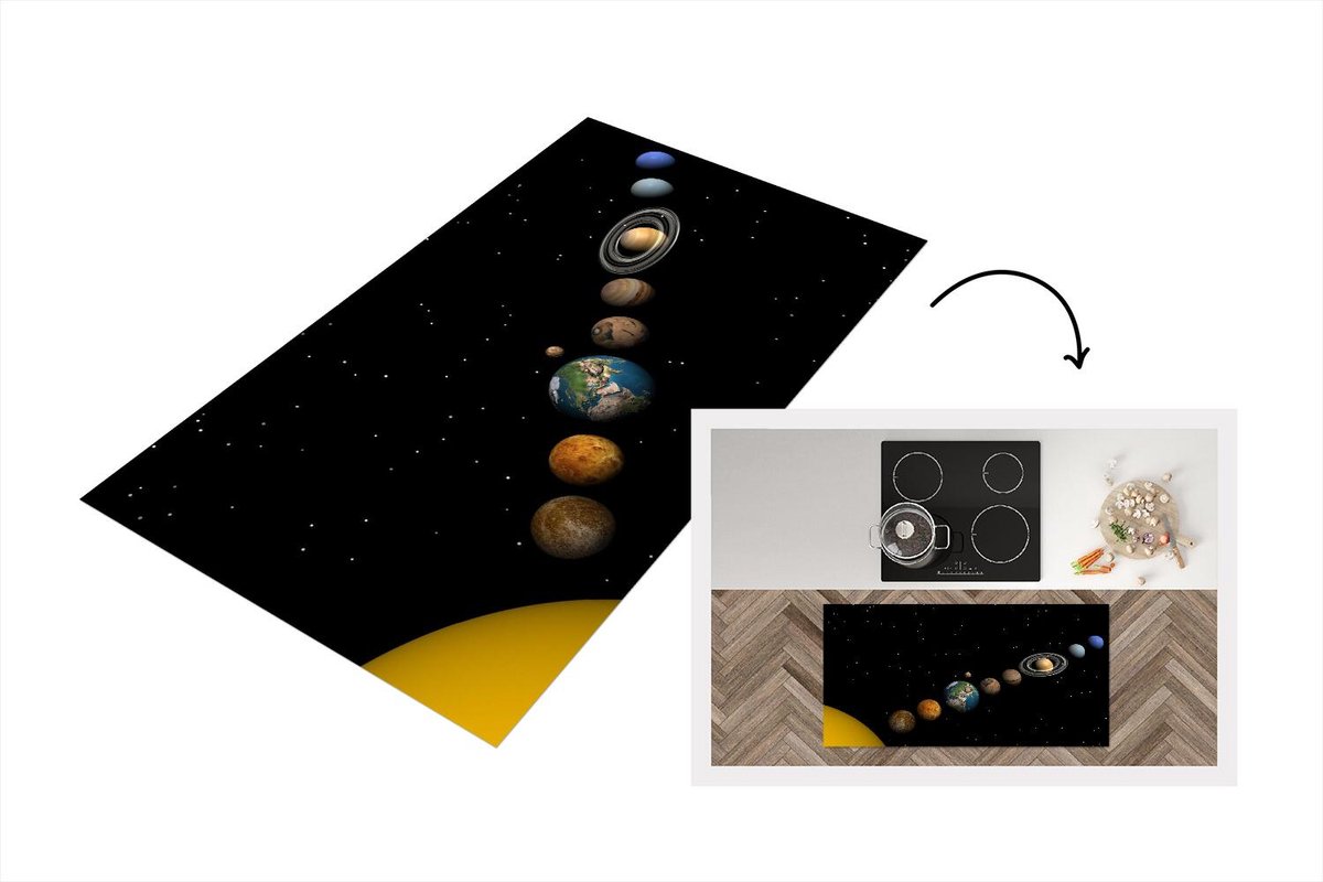 KitchenYeah Keukenloper - Loper keuken - Conjunctie bij het zonnestelsel - 120x60 cm - Keukenloper vinyl Multicolor