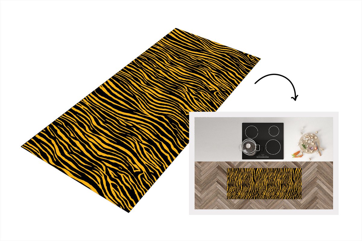 KitchenYeah Keukenloper - Loper keuken - Dierenprint - Tijger - Oranje - 120x50 cm - Keukenloper vinyl Multicolor