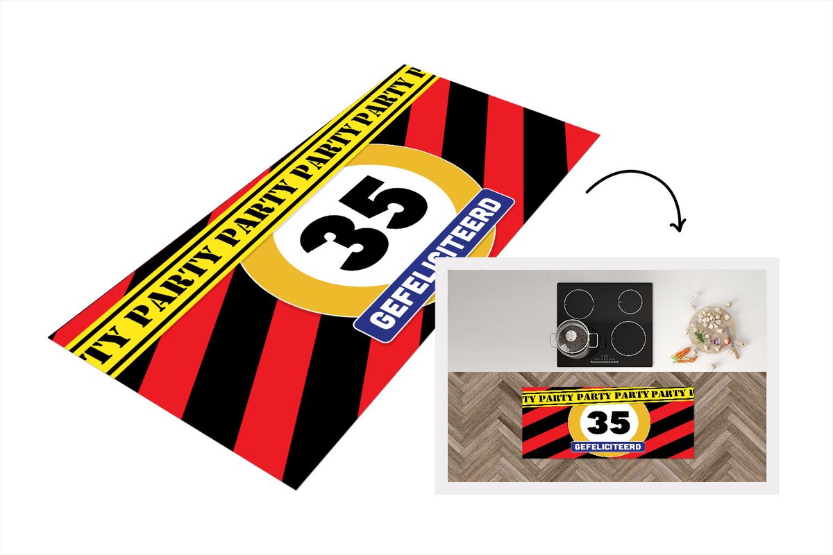KitchenYeah Keukenloper - Loper keuken - Verjaardag - 35 Jaar - Feest - 120x50 cm - Keukenloper vinyl Multicolor