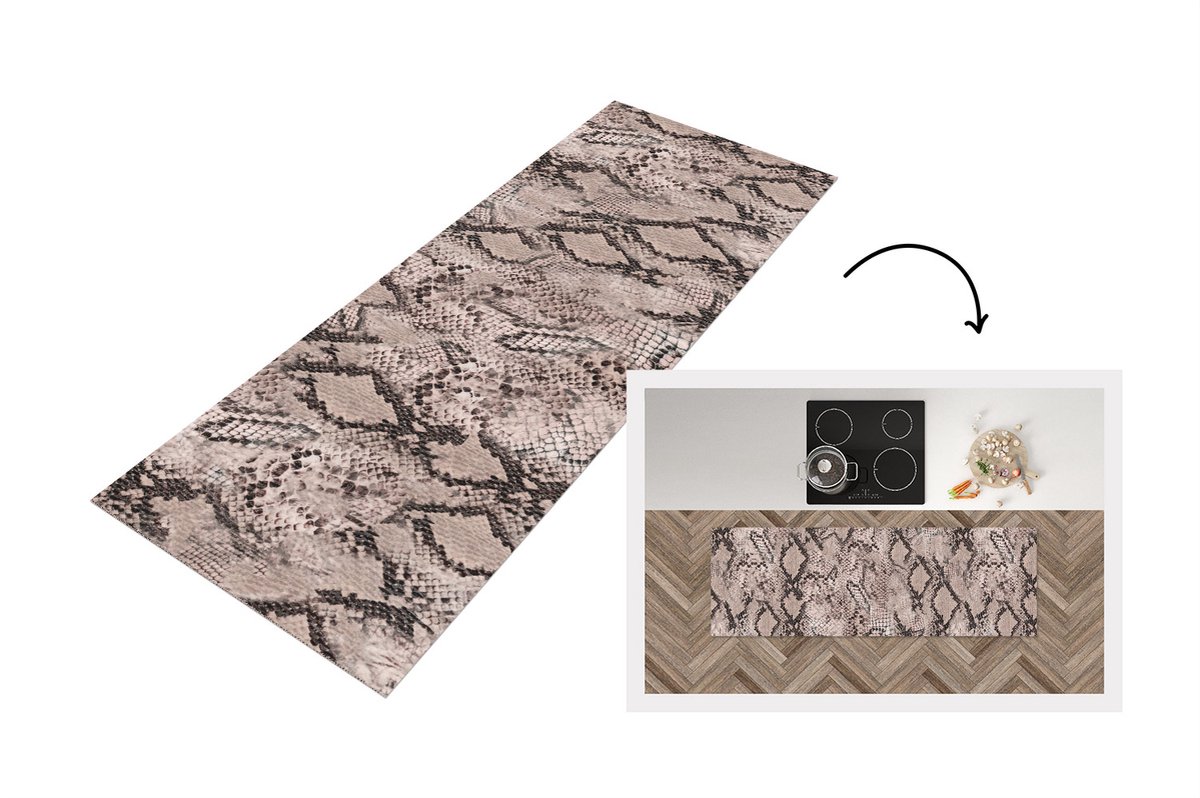 KitchenYeah Keukenloper - Loper keuken - Dierenhuid - Slang - Schubben - Abstract - 150x50 cm - Keukenloper vinyl Multicolor