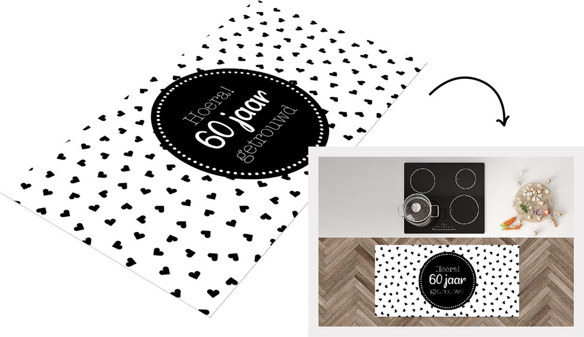 KitchenYeah Keukenloper - Loper keuken - Spreuken - Hoera! 60 jaar getrouwd - Jubileum - Quotes - Jubileum - 120x60 cm - Keukenloper vinyl Multicolor