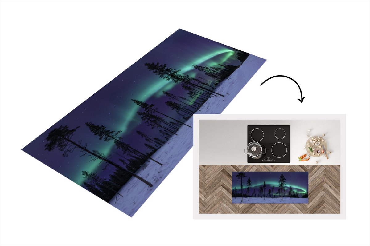 KitchenYeah Keukenloper - Loper keuken - Een bijzondere ring van het noorderlicht in het Lapland - 120x50 cm - Keukenloper vinyl Multicolor